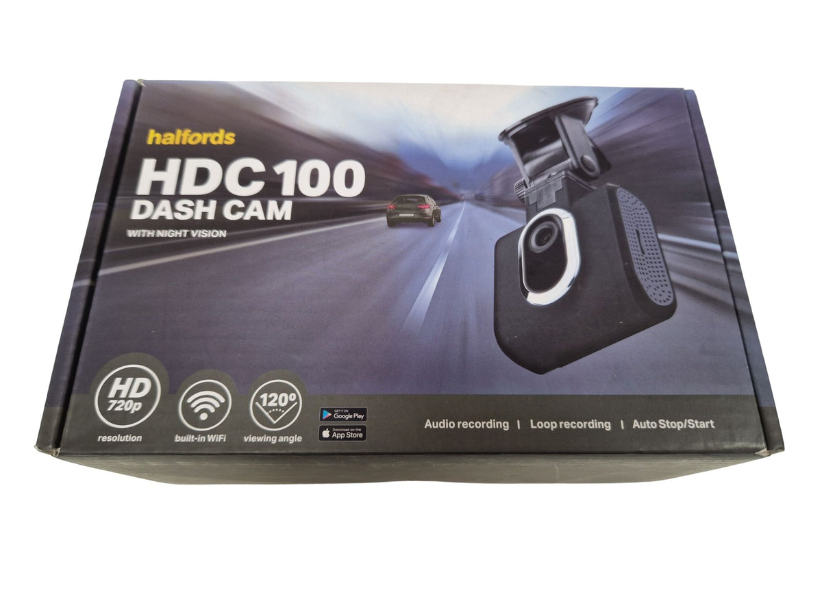 Halfords HDC100 HD Dash Cam Night Vision Loop Recording 2in Screen - Black