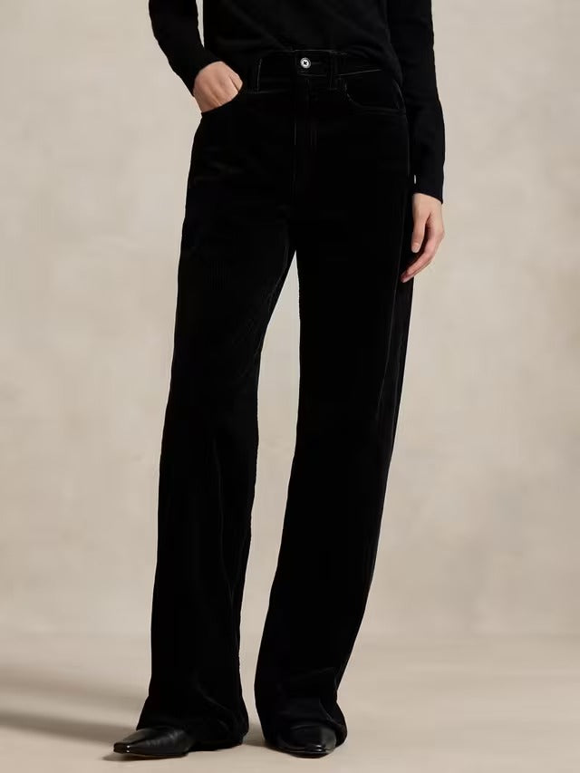 Ralph Lauren Polo Ralph Lauren Corduroy Wide Leg Trousers - Black - Size 16