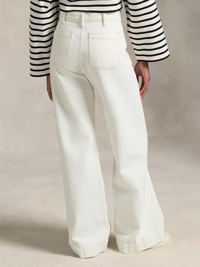 Ralph Lauren Women's Denim Wide Leg Straight Sailor Jeans Luizia Wash - 28