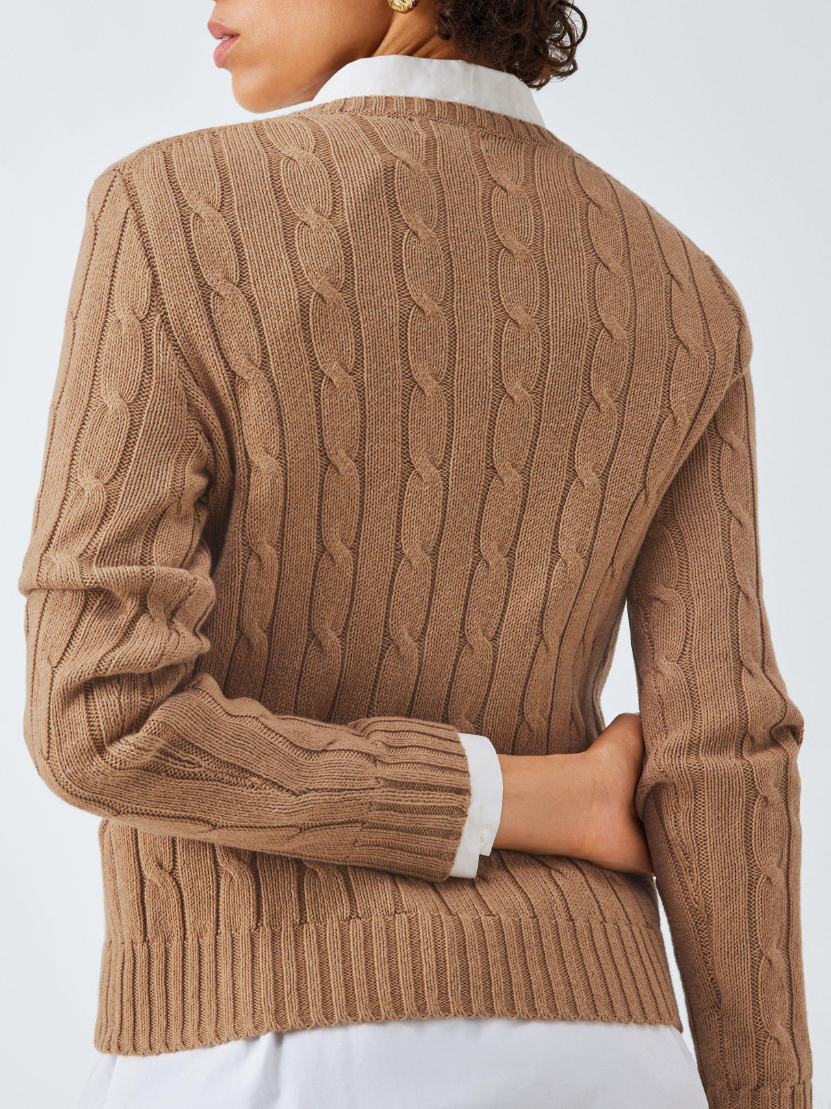 NEW Ralph Lauren Polo Women's Cable Knit Crew Neck Plain Jumper - Brown Size XXS