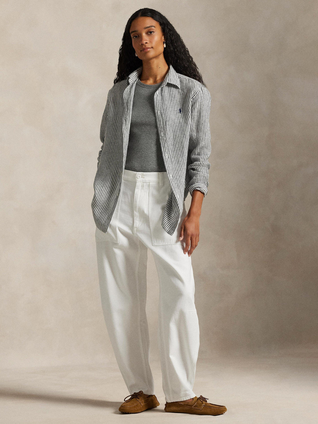 NEW Ralph Lauren Polo Women's Ricky Tapered Wide Relaxed Trousers - White - UK 6
