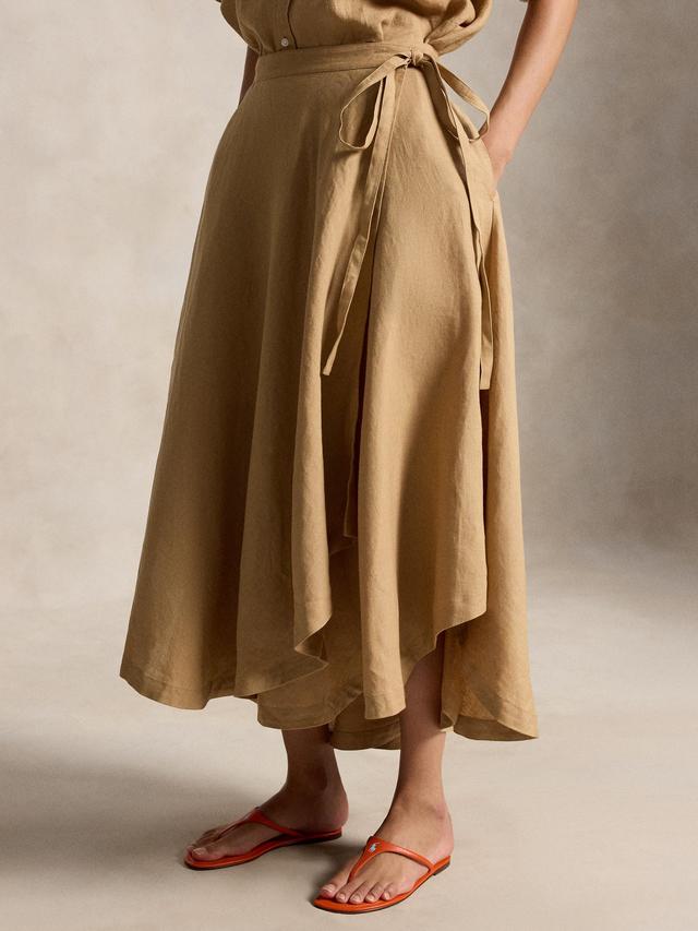 Ralph Lauren Polo Drape Pure Linen A-Line Wrap Skirt - Classic Camel - UK 18