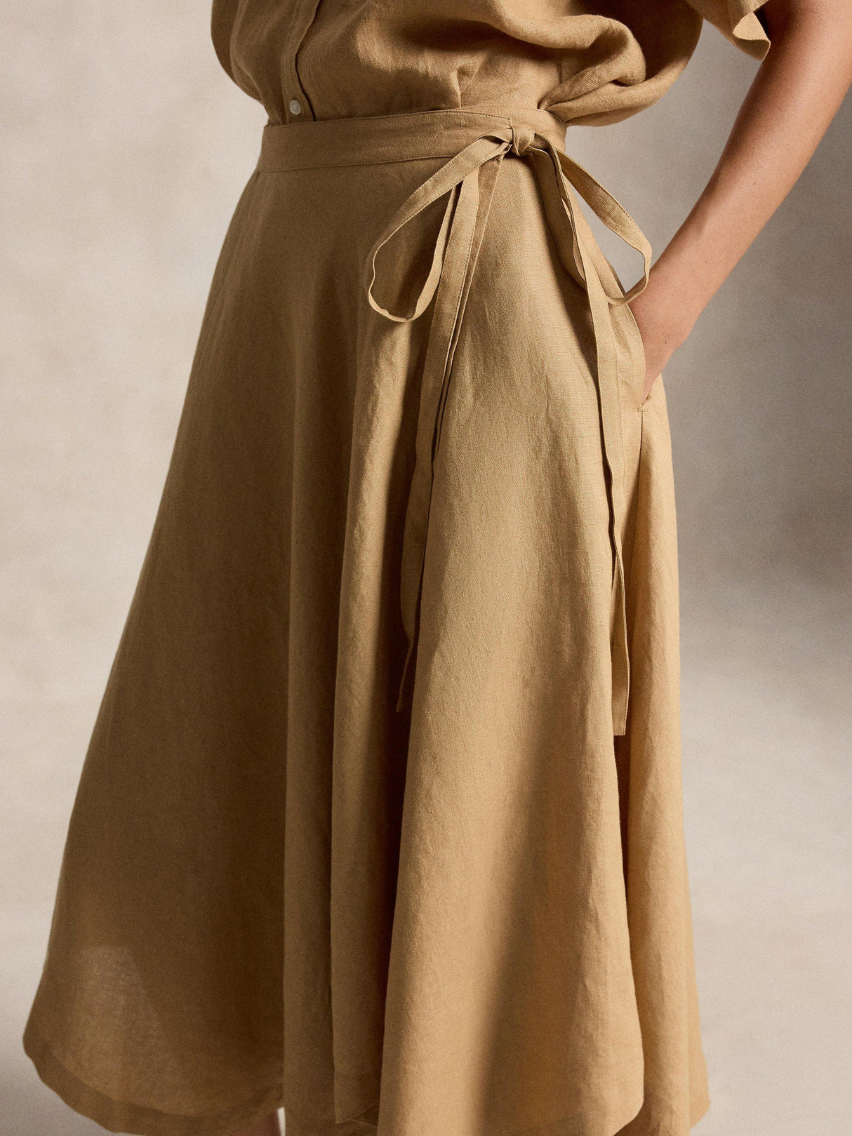 Ralph Lauren Polo Drape Pure Linen A-Line Wrap Skirt - Classic Camel - UK 18