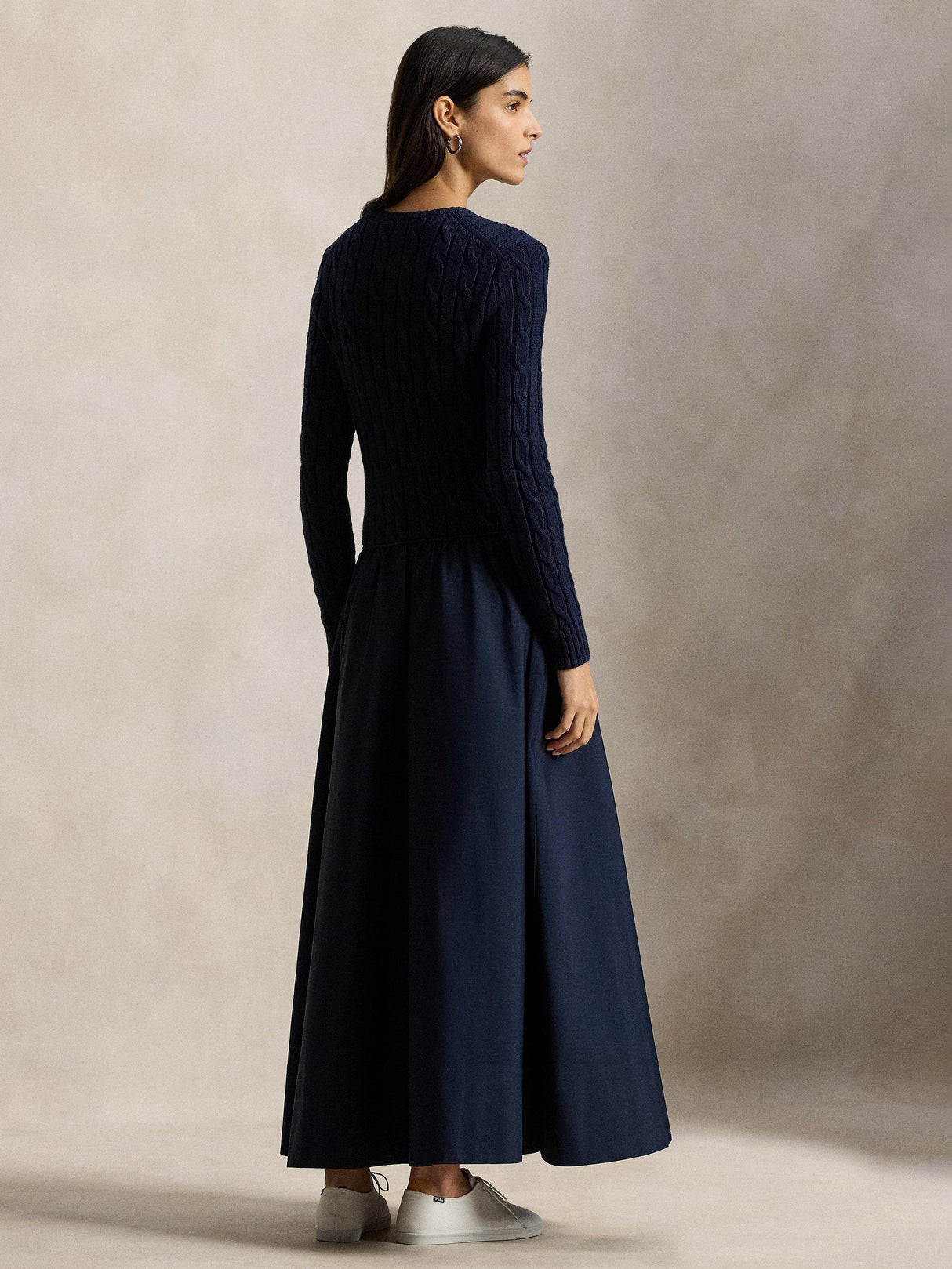 Ralph Lauren Polo Cable Knit Bodice Maxi Long Sleeve Dress - Hunter Navy - M