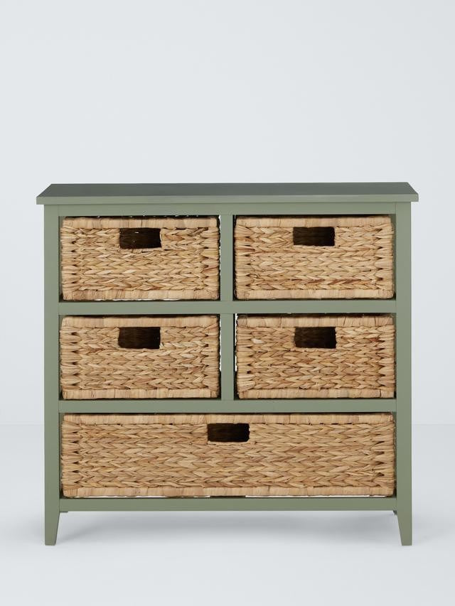 John Lewis Pine and Bulrush 5 Drawer Bathroom Organiser Storage Unit - Sage