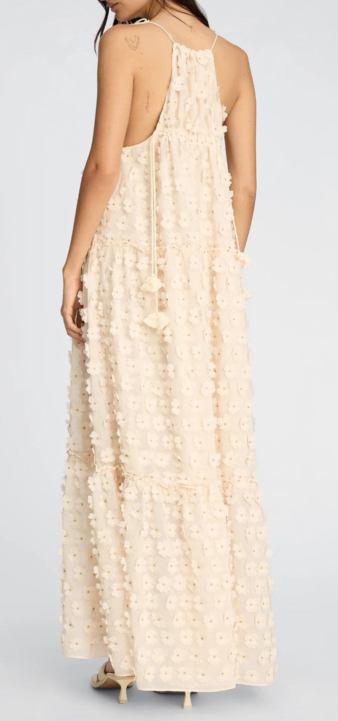 Munthe Bohdana Floral Embellishment Halterneck Maxi Dress - Creme - Size 40