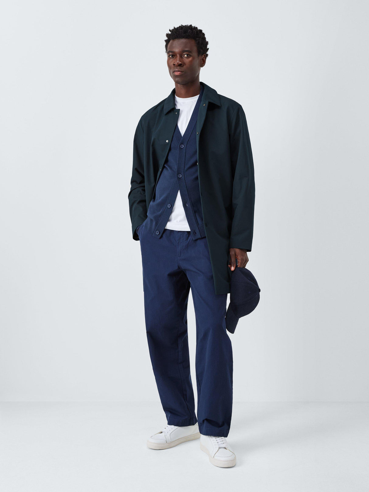 Kin Tech Mac Men's Classic Cotton Blend Collared Car Coat - Navy - Medium