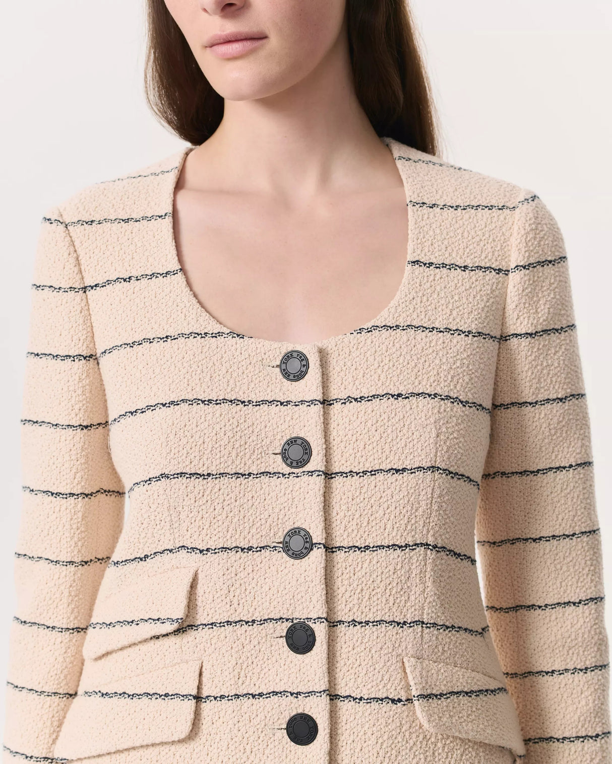 rag & bone Women's Roslyn Stripe Tweed Scoop-Neck Blazer Jacket - Cream - UK 10