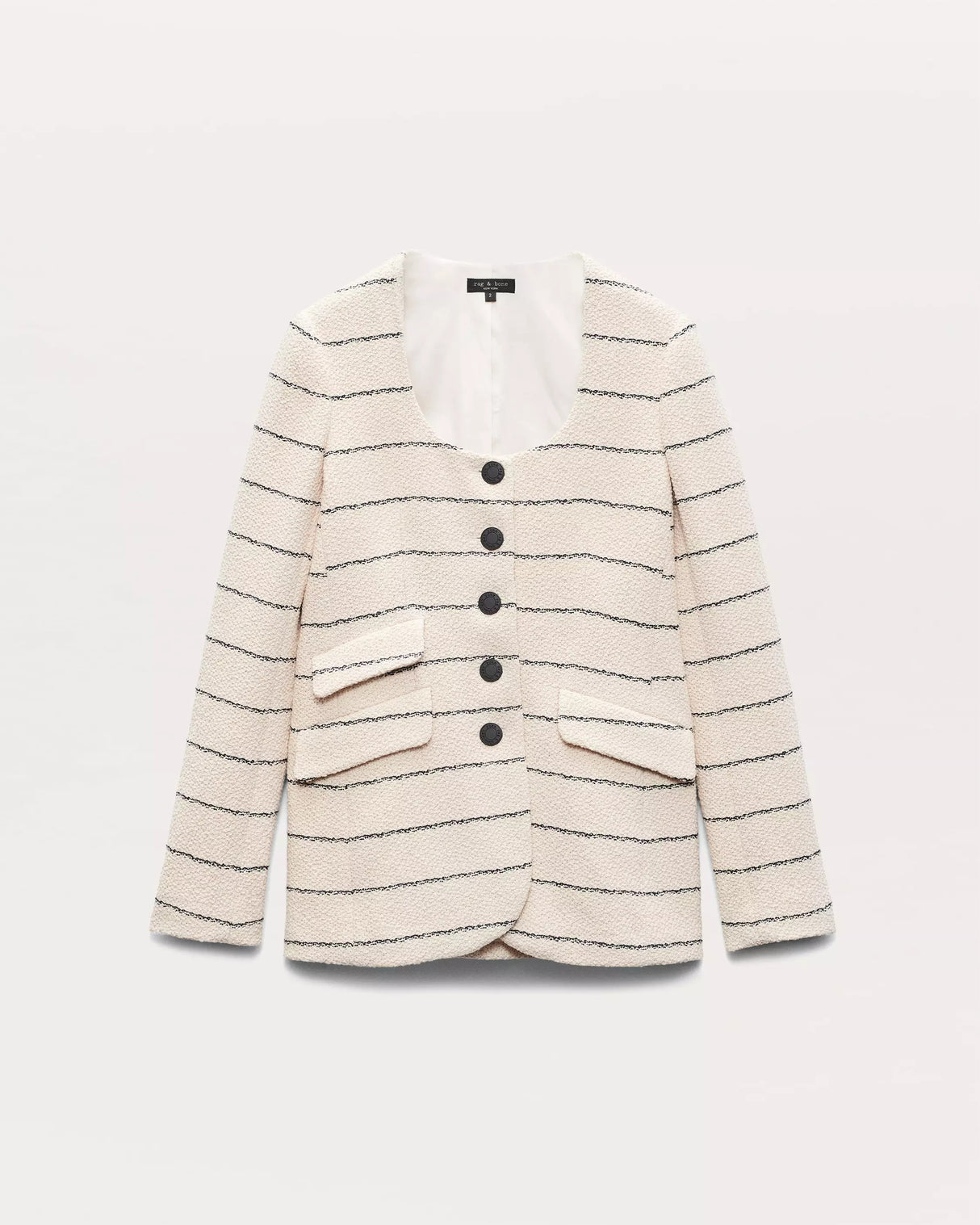rag & bone Women's Roslyn Stripe Tweed Scoop-Neck Blazer Jacket - Cream - UK 10