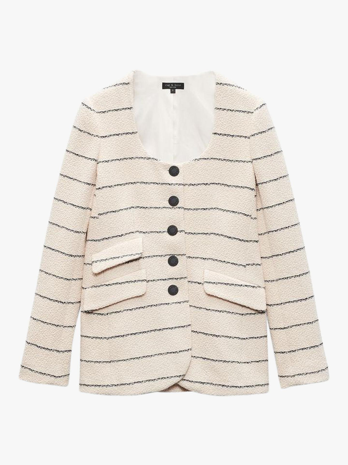 Rag & Bone Roslyn Crew Neck Stripe Tweed Women's Blazer UK Size 14 - Cream