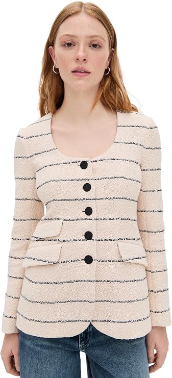 Rag & Bone Roslyn Crew Neck Stripe Tweed Women's Blazer UK Size 14 - Cream