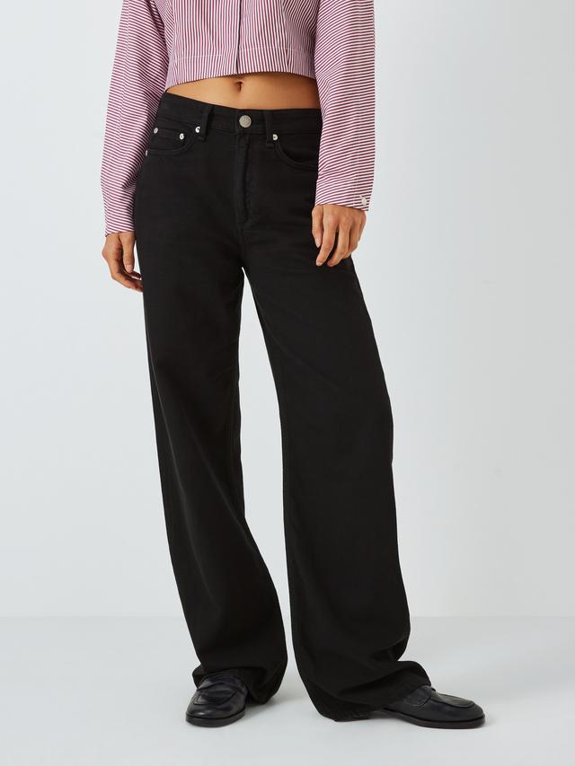 rag & bone Logan Featherweight Mid Rise Wide Leg Jeans - Black - Size 24