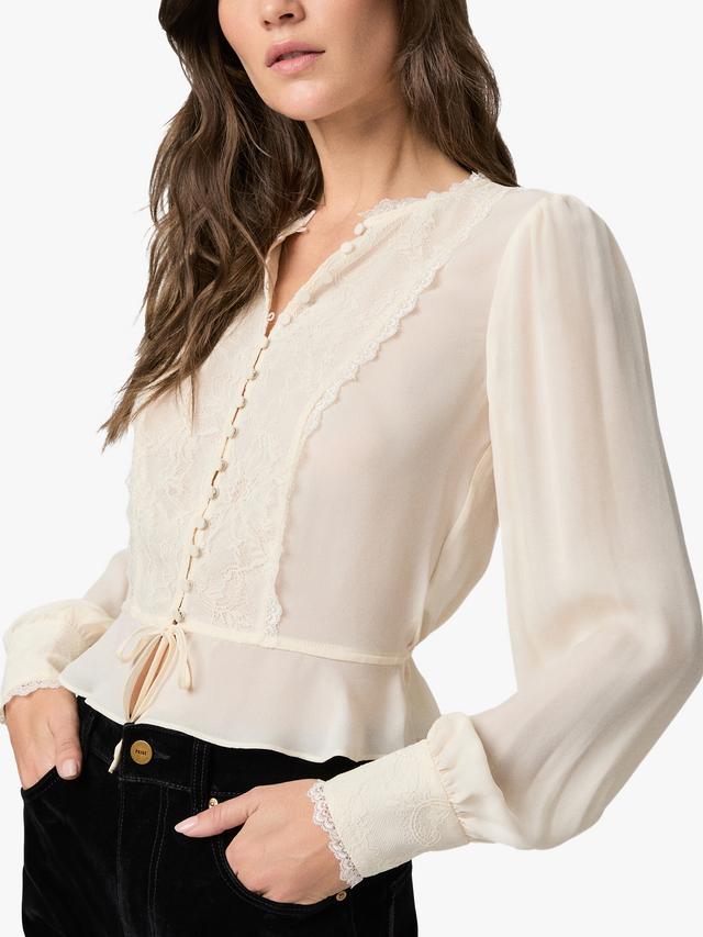 PAIGE Women's Britt Pure Georgette Long Sleeve Silk Top - Antique White