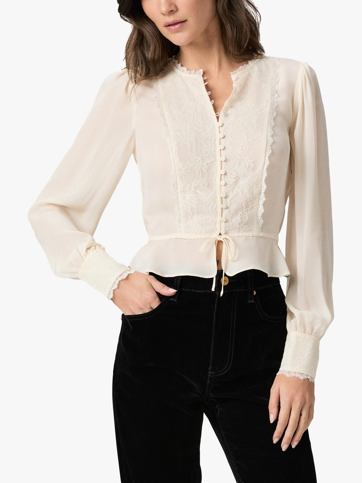 PAIGE Women's Britt Pure Georgette Long Sleeve Silk Top - Antique White
