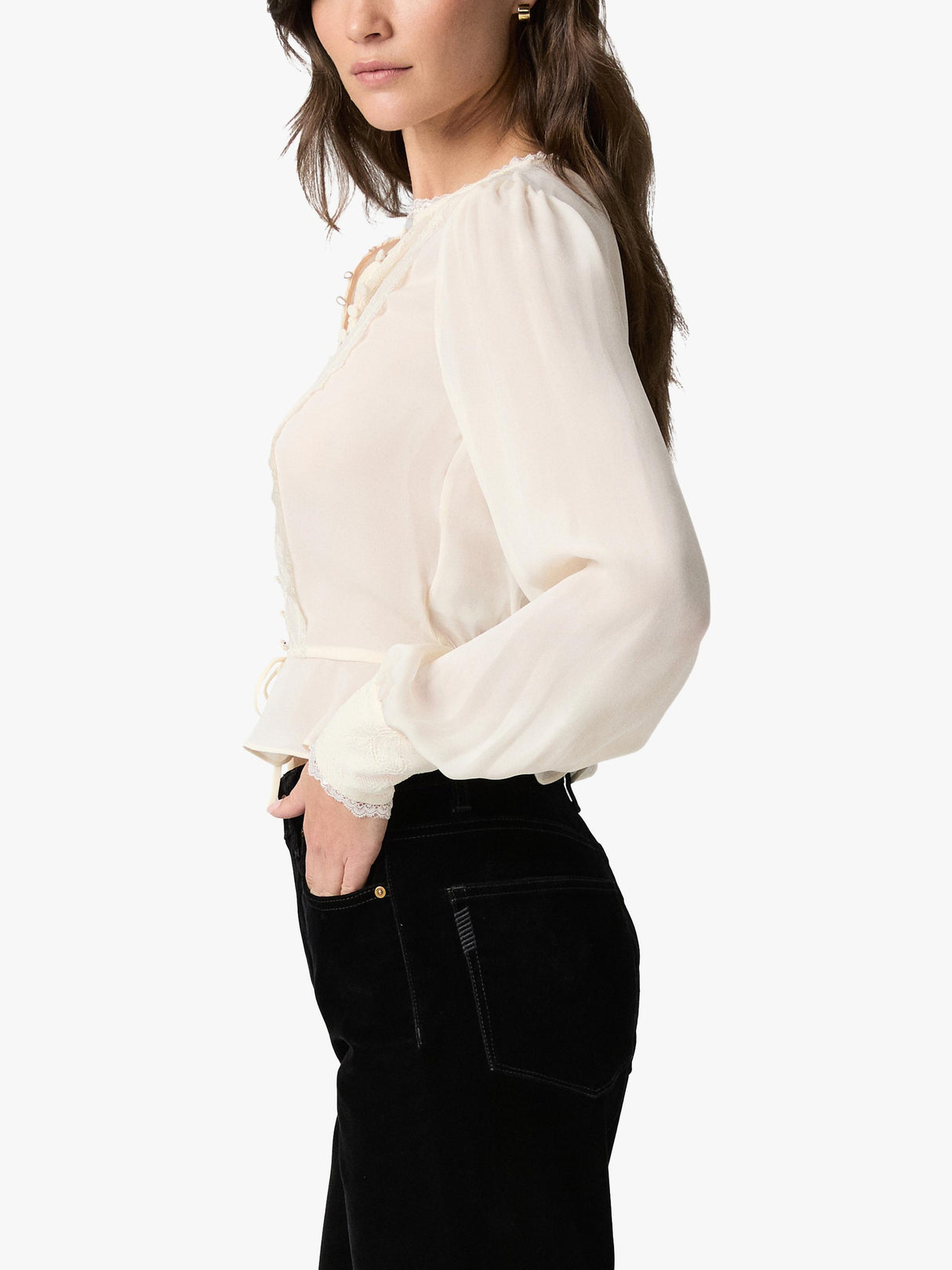 PAIGE Women's Britt Pure Georgette Long Sleeve Silk Top - Antique White