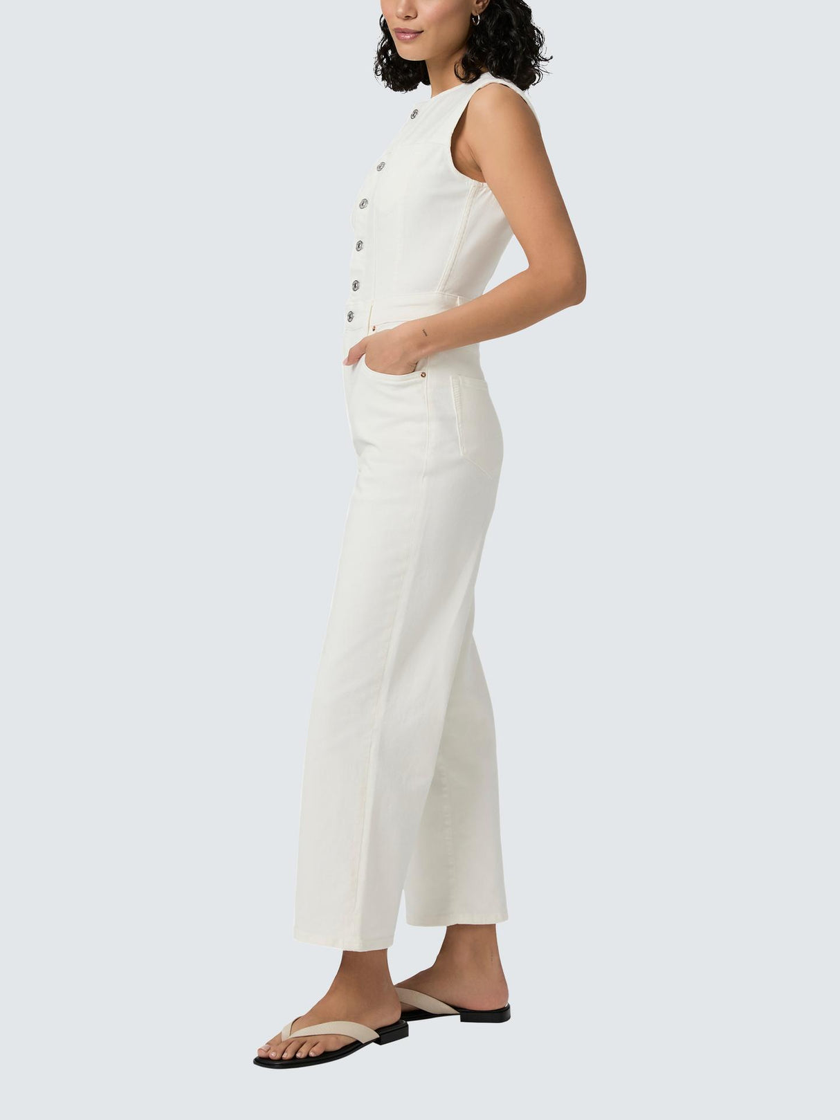 PAIGE Cirie Womens Sleeveless Cotton Denim Ankle Jumpsuit White - Size 6