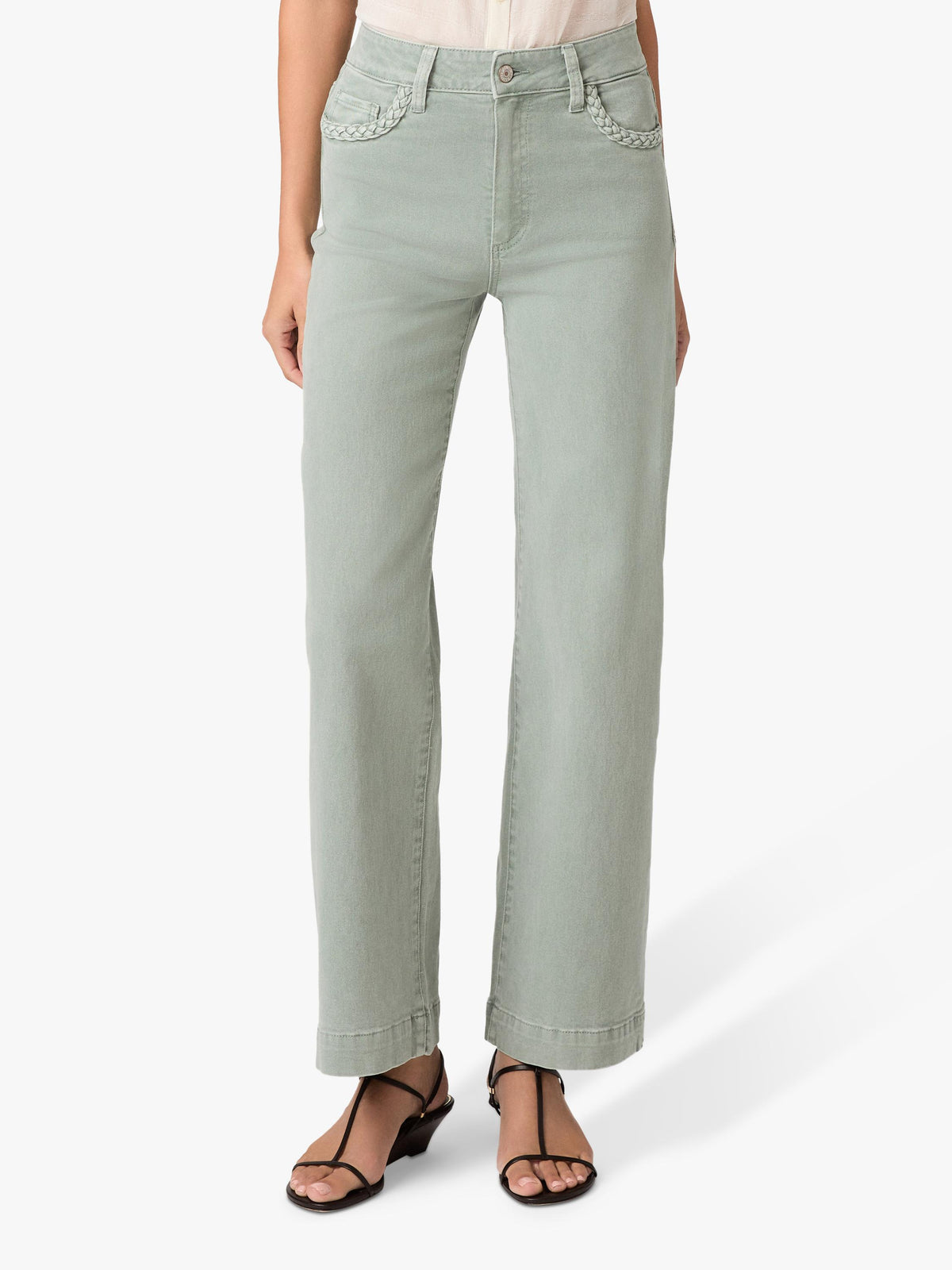 PAIGE Anessa High Rise Braided Pocket Wide Leg Jeans - 29 - Vintage Seaglass