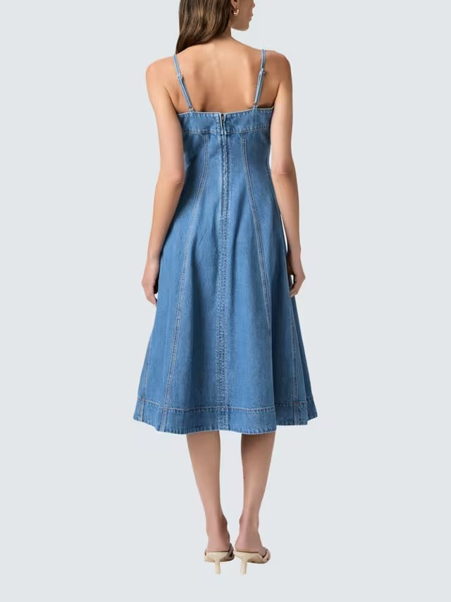 PAIGE Women's Pippa Strappy Denim Square Neck Midi Dress - Blue - UK 14