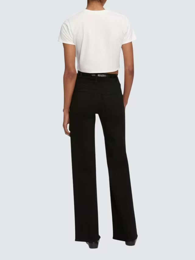 FRAME Women's Slim Palazzo High Rise Wide Leg Stretch Jeans Black - Size 27