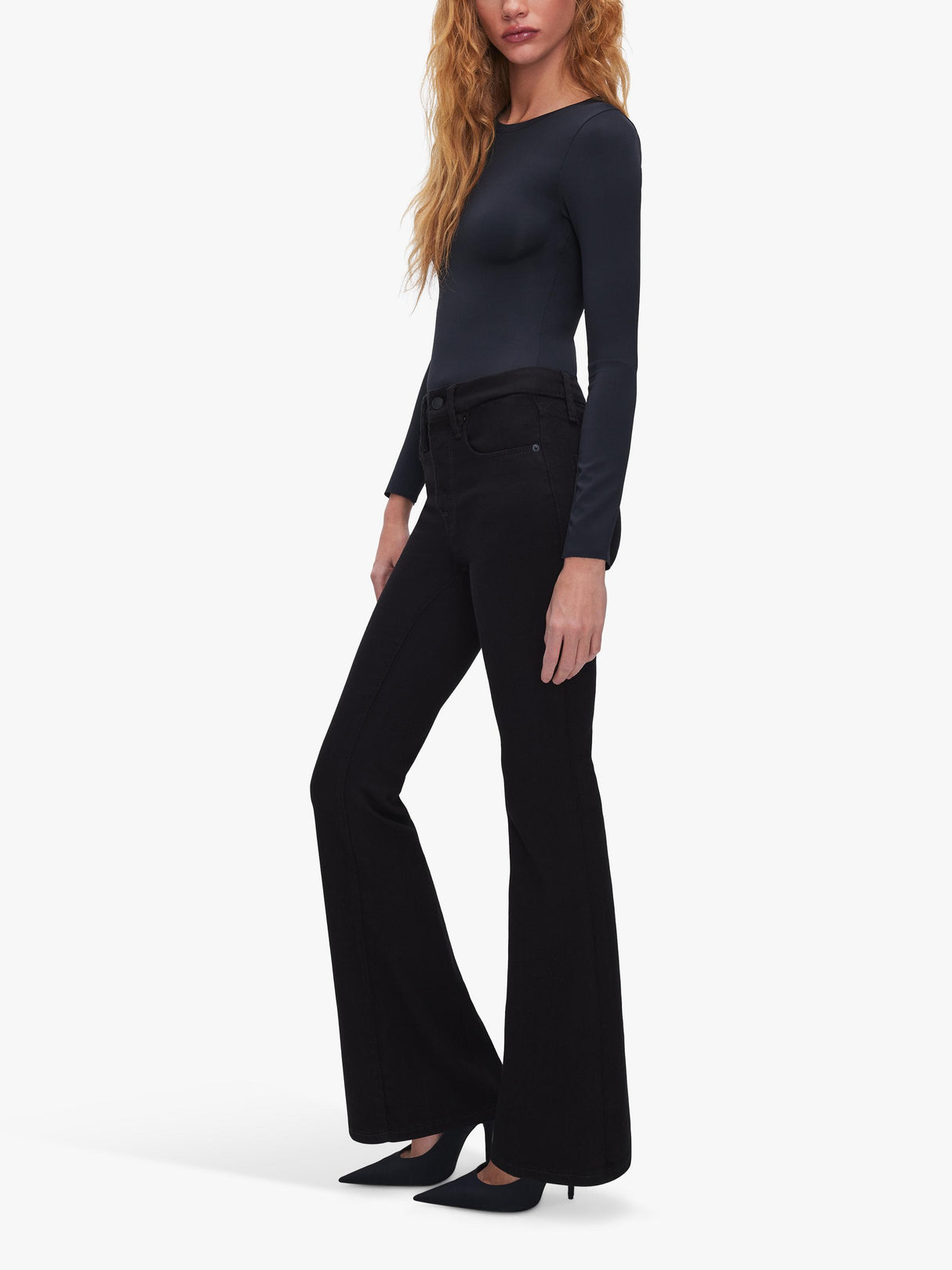 Good American Good Leg Women's Comfortable Flared Jeans - Black - Size 34