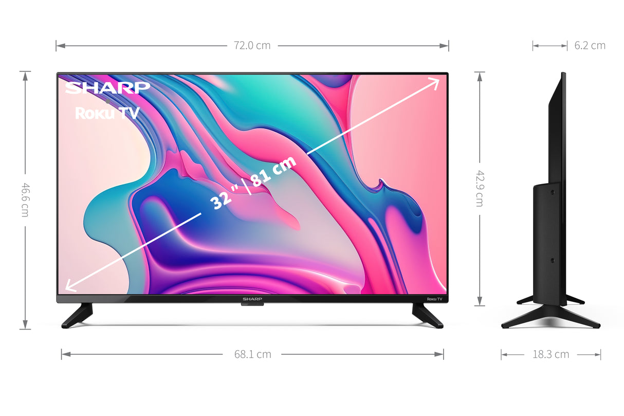 Sharp Roku 32FD2K 32" HD Ready Full HD Smart LED TV Freeview Play - Black