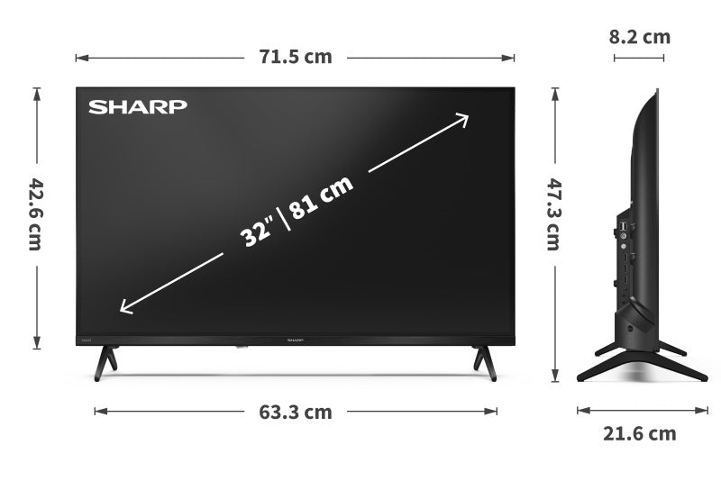 Sharp 32HE2045K Frameless HDMI Wi-Fi HDR LED HD 32'' Smart TV - Black