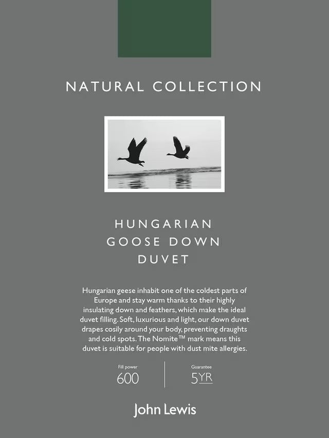 John Lewis Natural Collection Hungarian Goose Down Duvet - 13.5 Tog - Single