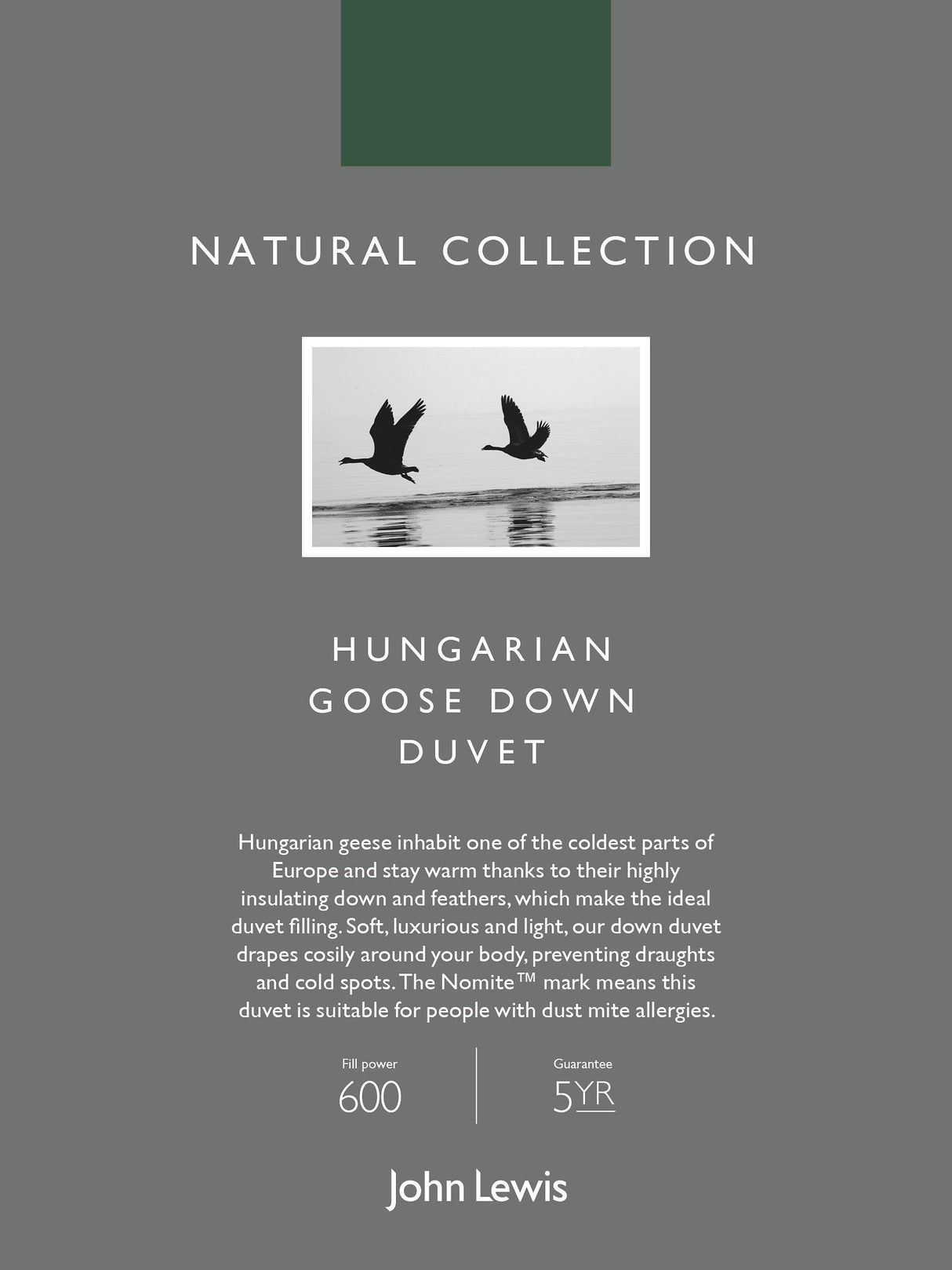 John Lewis Natural Hungarian Goose Down 3in1 Single Duvet 13.5 Tog (4.5 + 9)