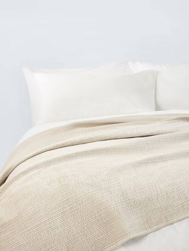 John Lewis Cotton Velvet Embroidered Stitch Bedspread 220 x 220cm Champagne