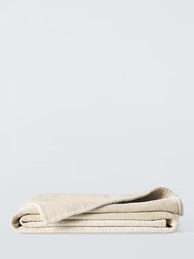 John Lewis Cotton Velvet Embroidered Stitch Bedspread 220 x 220cm Champagne