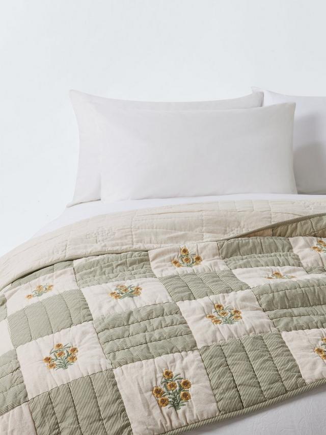 John Lewis Floral Embroidered Patchwork Bedspread 220 x 220cm - Natural