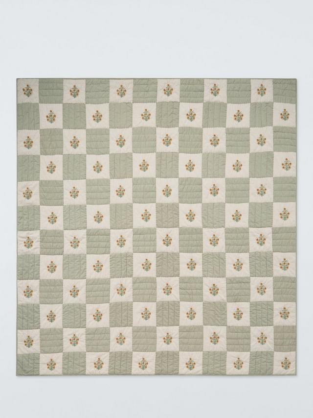 John Lewis Floral Embroidered Patchwork Bedspread 220 x 220cm - Natural