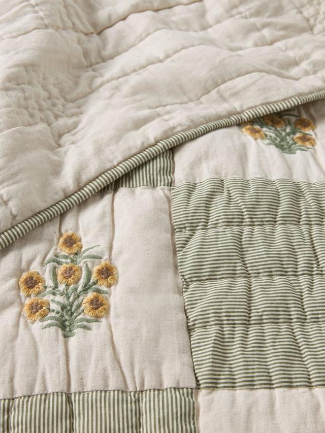 John Lewis Floral Embroidered Patchwork Bedspread 220 x 220cm - Natural