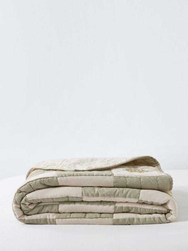 John Lewis Floral Embroidered Patchwork Bedspread 220 x 220cm - Natural