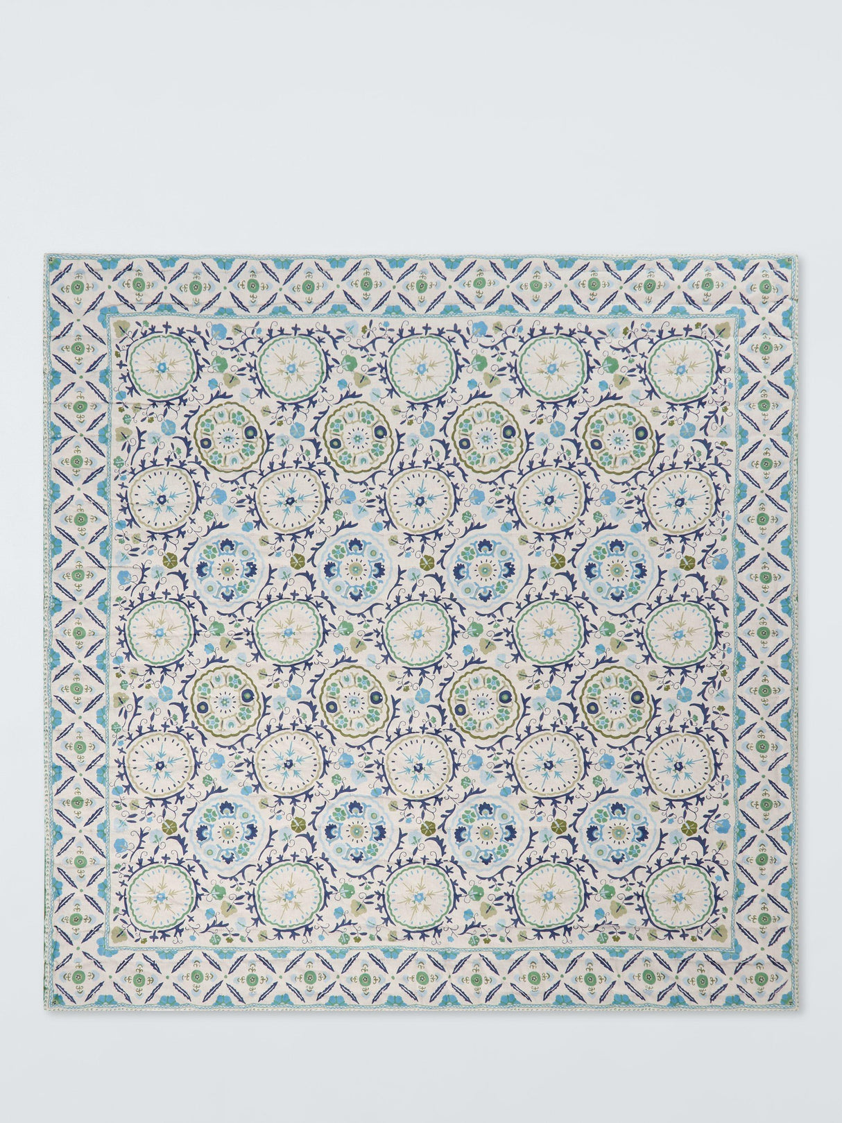 John Lewis Keya Suzani Reversible Linen 220 x 220cm Quilted Bedspread - Blue
