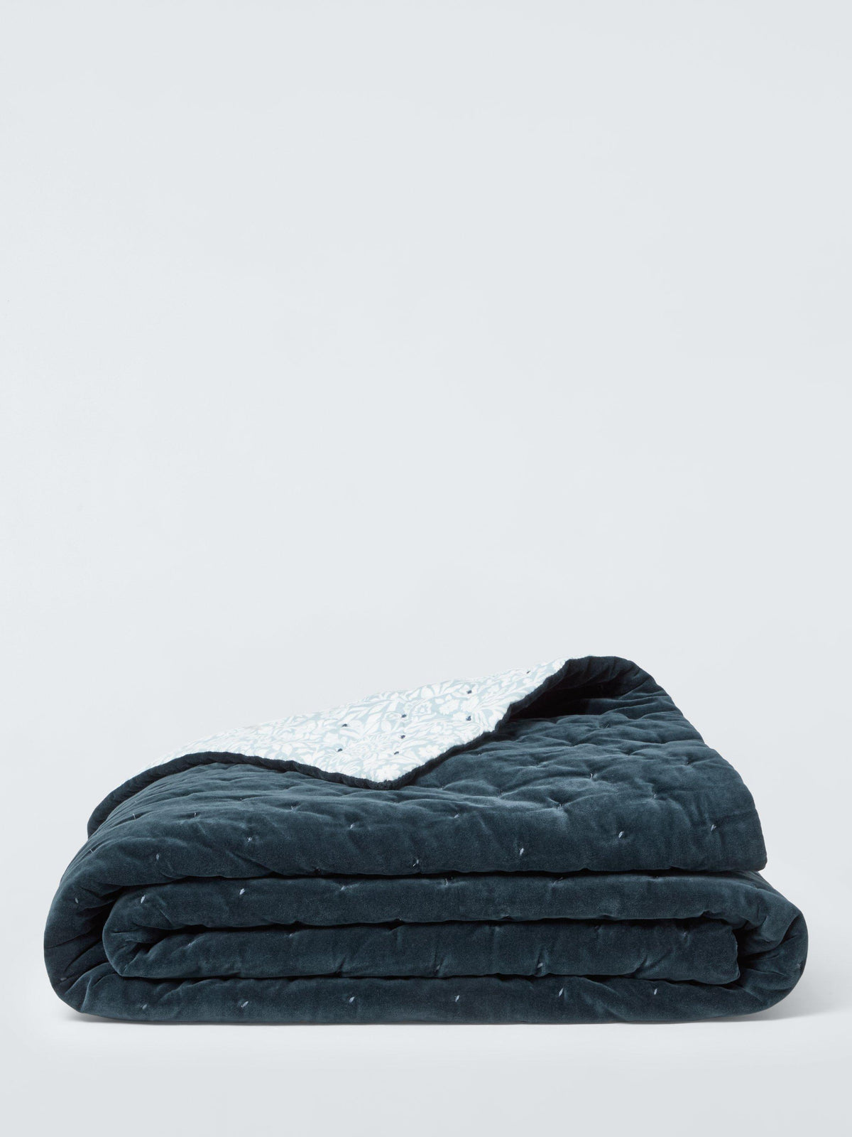John Lewis Hidcote Cotton Velvet Quilted Bedspread Throw 220x220cm Dark Blue