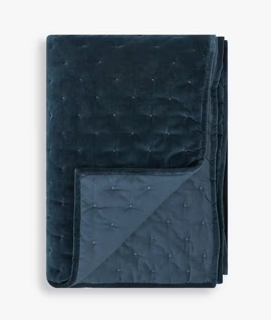 John Lewis Cotton Velvet Quilted Bedspread 220 x 220cm - Petrol Blue - Kazoop
