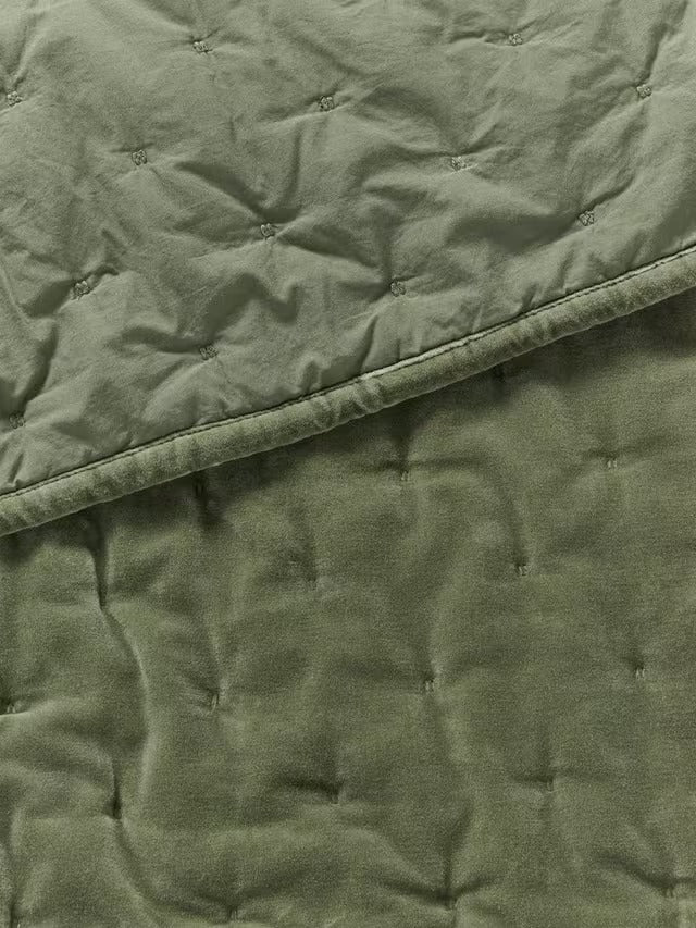 John Lewis Cotton Velvet Plain Quilted Bedspread Throw 220 x 220 cm Avocado
