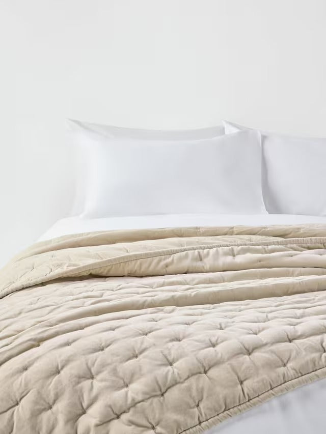 John Lewis Cotton Velvet Quilted Polyfill Bedspread 220 x 220 cm - Putty