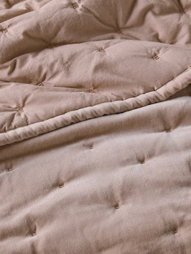John Lewis Cotton Velvet Quilted Soft Decorative Bedspread 220x220cm - Rosa