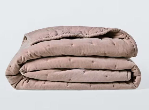 John Lewis Cotton Velvet Quilted Soft Decorative Bedspread 220x220cm - Rosa