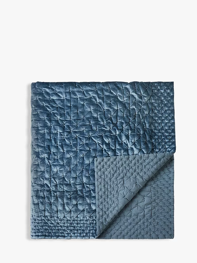 John Lewis Boutique Hotel Velvet Stitch Throw L260 x W250cm - Bluestone - Kazoop