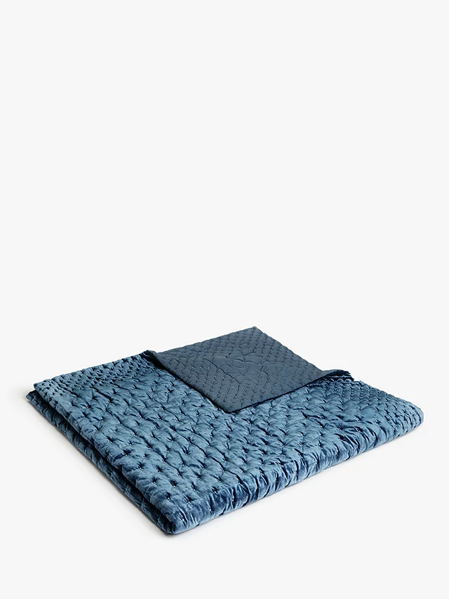 John Lewis Boutique Hotel Velvet Stitch Throw L260 x W250cm - Bluestone - Kazoop