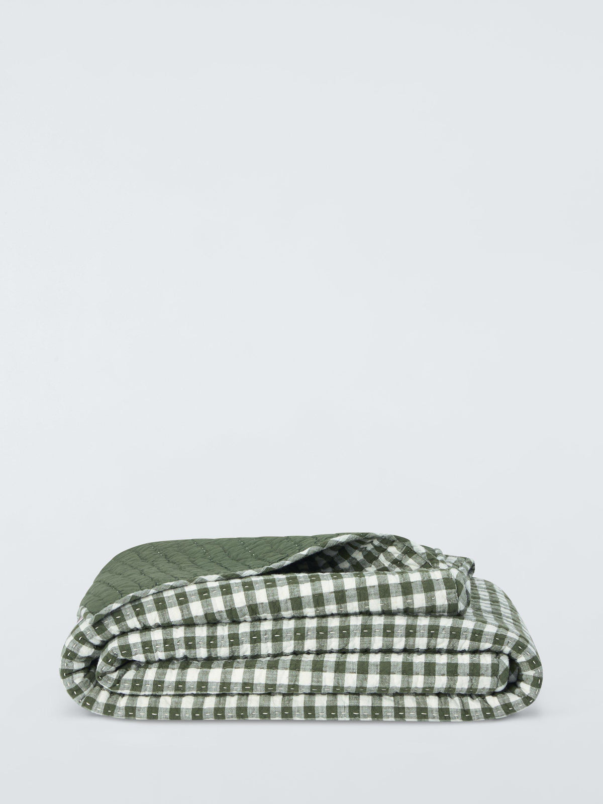 John Lewis Gingham 100% Cotton King Size Quilted Bedspread 220x220cm - Green