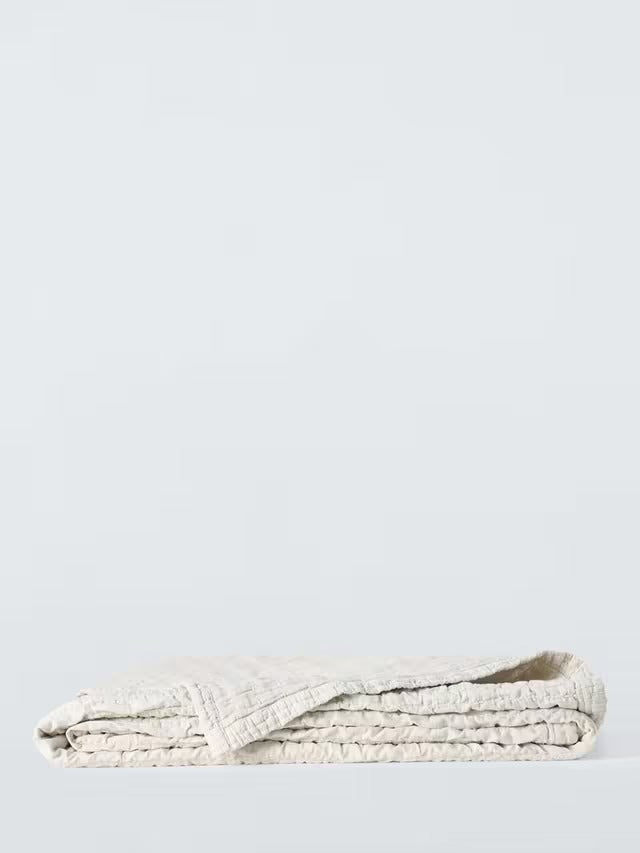 John Lewis Ruched Breathable 100% Cotton Bedspread 250 x 260cm - Greige