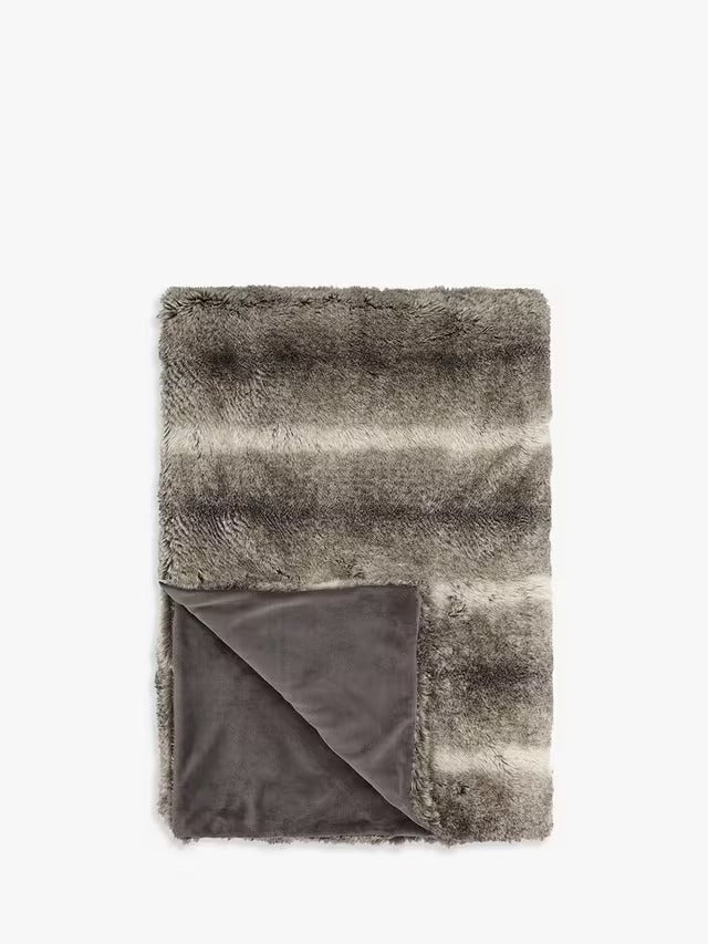 John Lewis Faux Fur Bedspread Throw Washable - Ombre Mocha - 150 x 120 cm