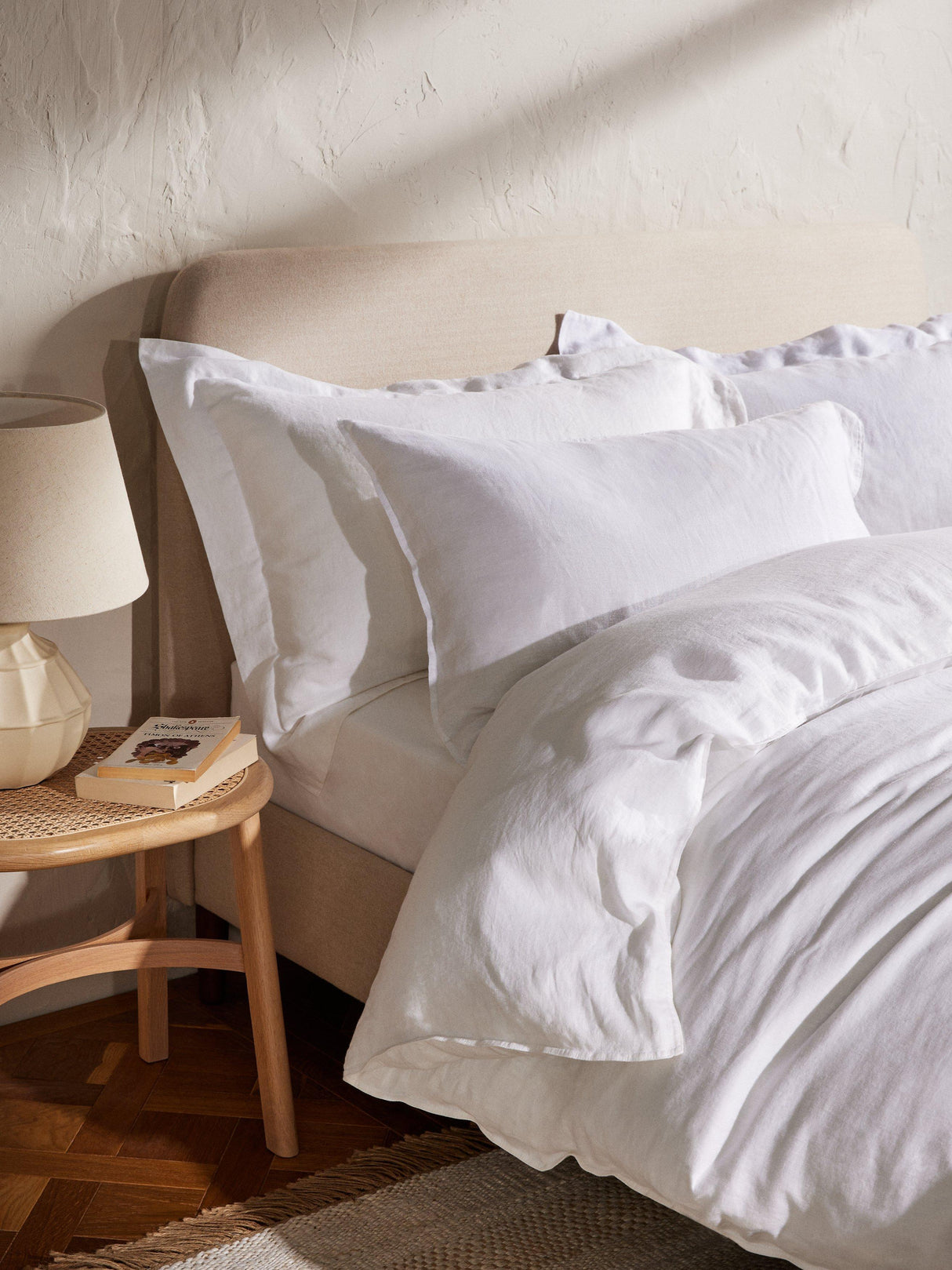 John Lewis Non Reversible Washed Linen Double Duvet Cover - Oyster White