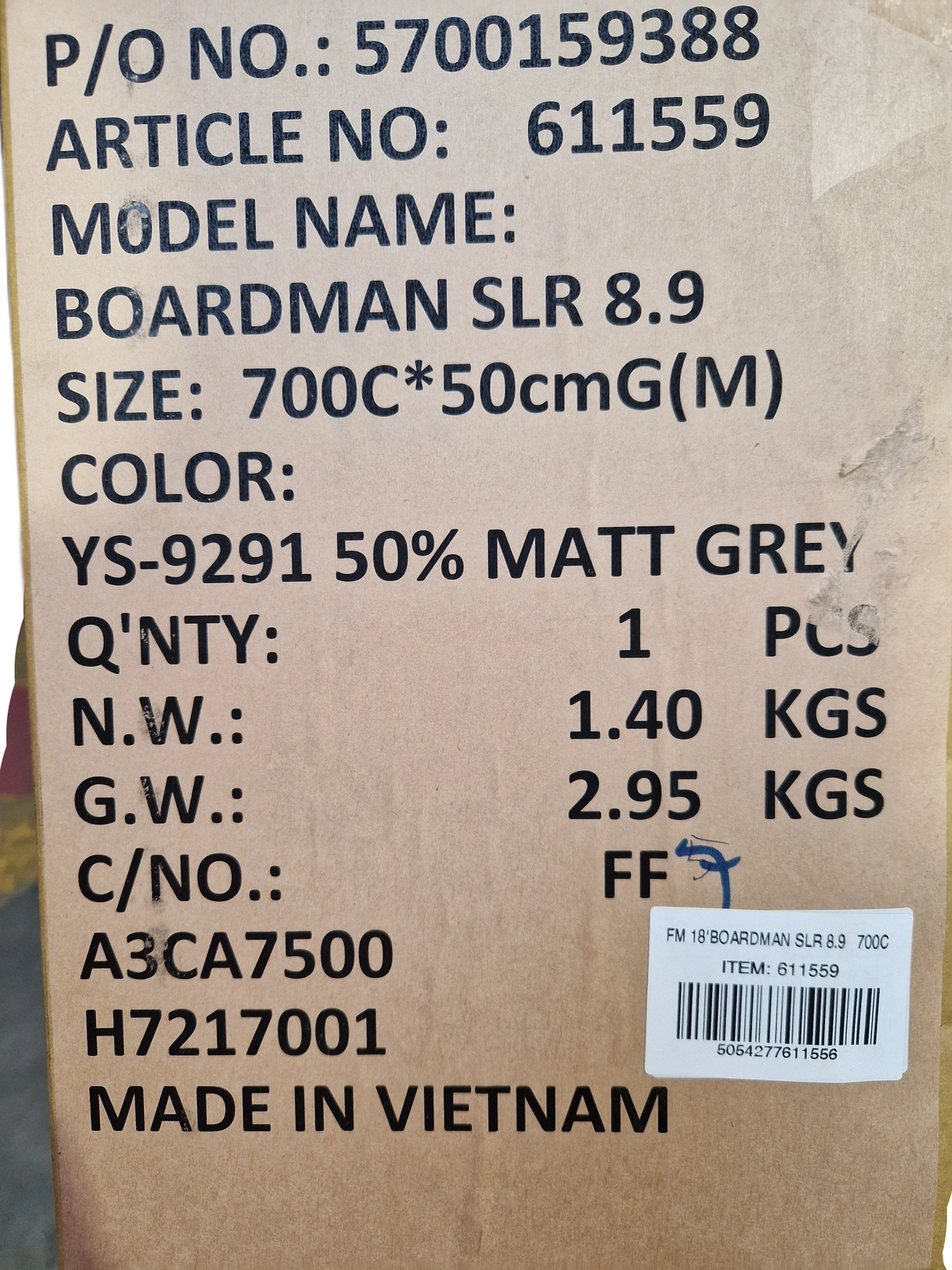 Boardman SLR 8.9 Unisex Carbon Firbre Bike Frame - Matt Grey - Medium 50cm