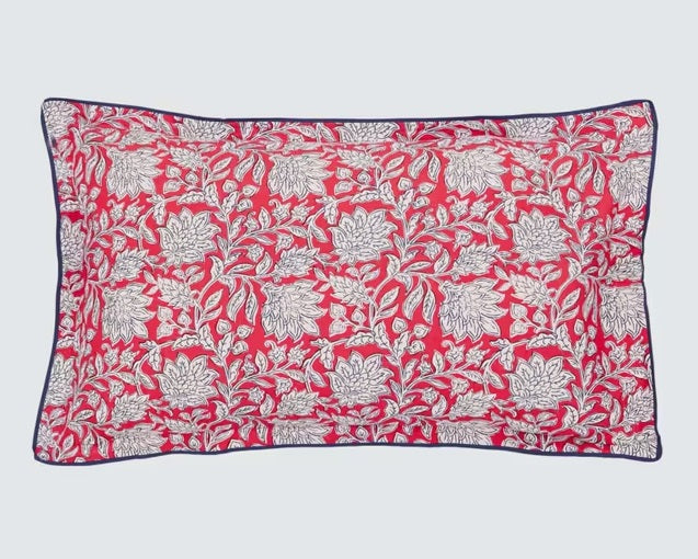 Land & Shore Rowallane Leaf Red/Blue Cotton Duvet Cover Set - Super King