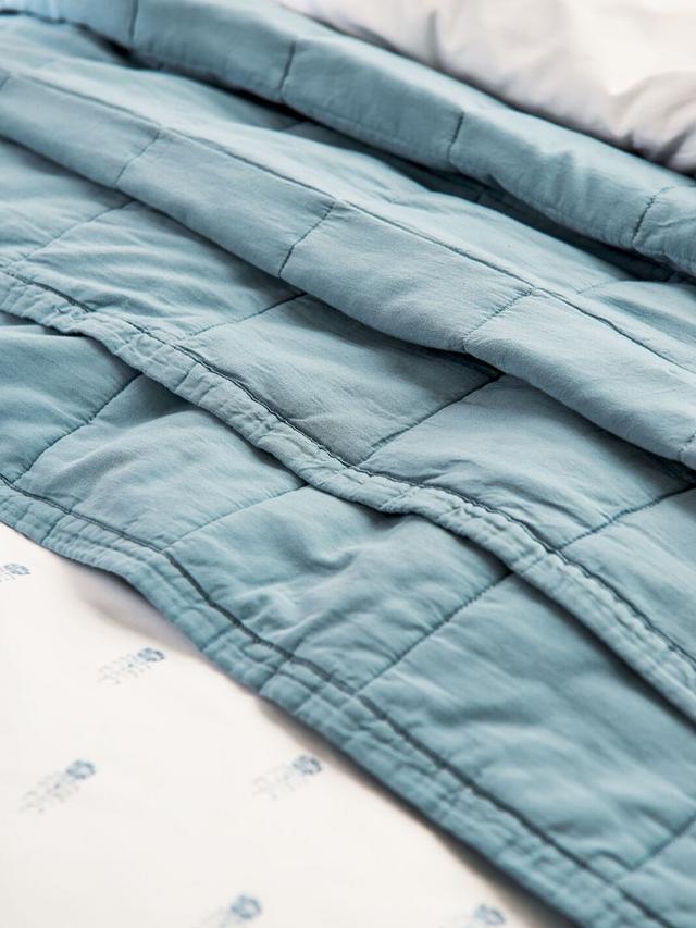 Christy Laundered Cotton Quilted Throw & Cushion Set 200 x 220cm Chalk Blue